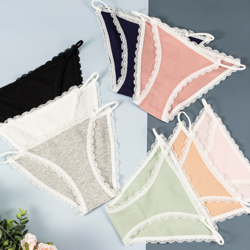 Cross-Border Amazon European and American Size Lace-Trimmed Women's Panties with Thin Straps, Ribbed Cotton Crotch, Quick-Dry, Plus Size, Foreign Trade Wholesale