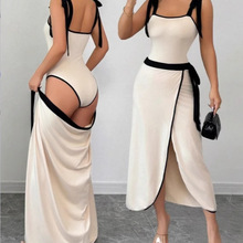 2025年外贸性感气质女紧身吊带连体衣高腰半裙简约休闲撞色两件套