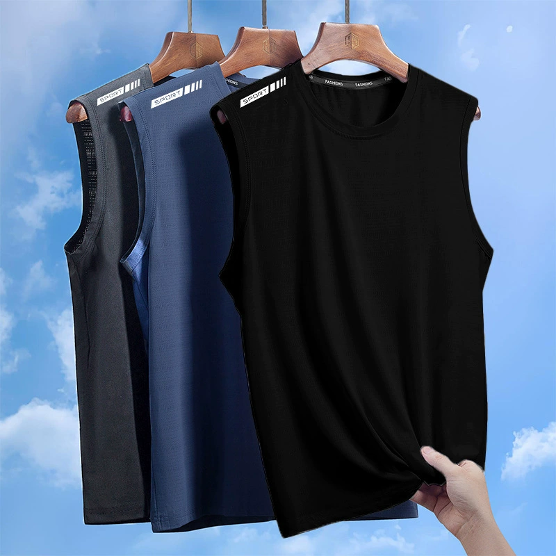 [Частная эксклюзивная] жилет из ледяного шелка, мужской модный тонкий дышащий быстросохнущий спортивный повседневный широкий жилет, верхняя одежда, мужская футболка