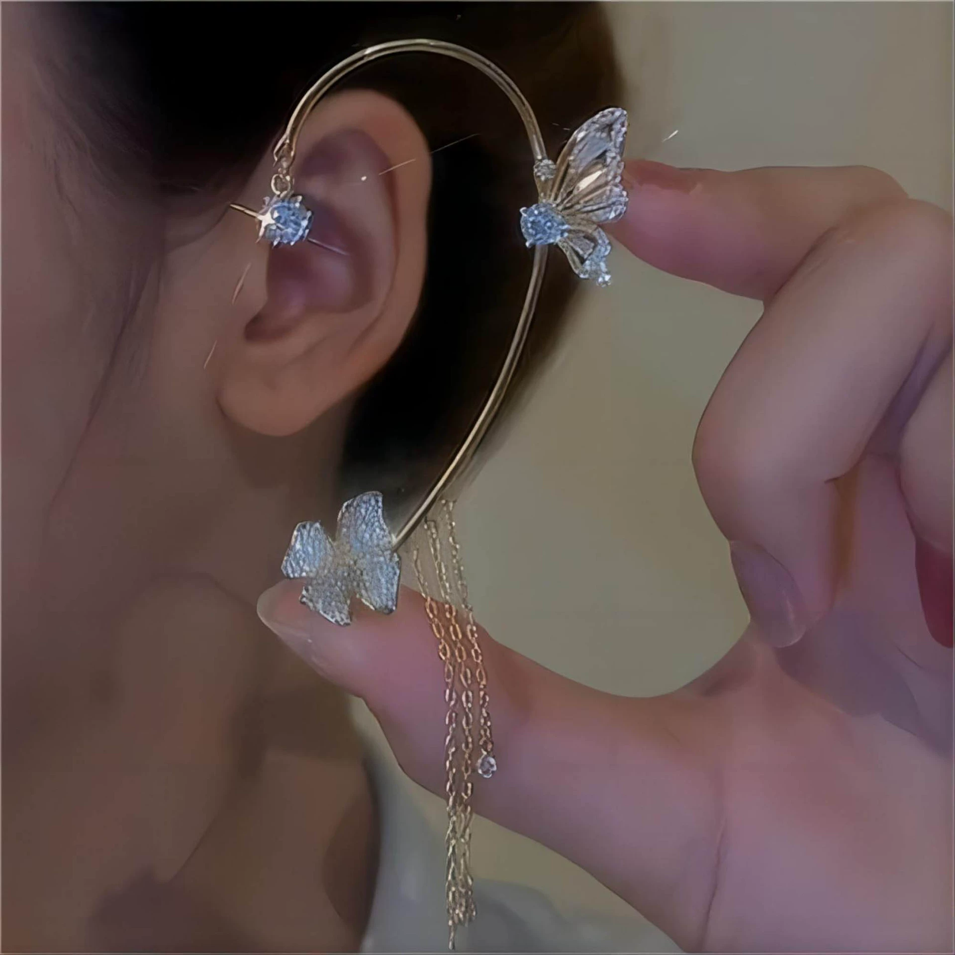 Кросс-бортный горячий продажа Fairycore бабочка Sutu серьги клип Auft Douyin те же дамские кристаллы эстетический кончик для ушей