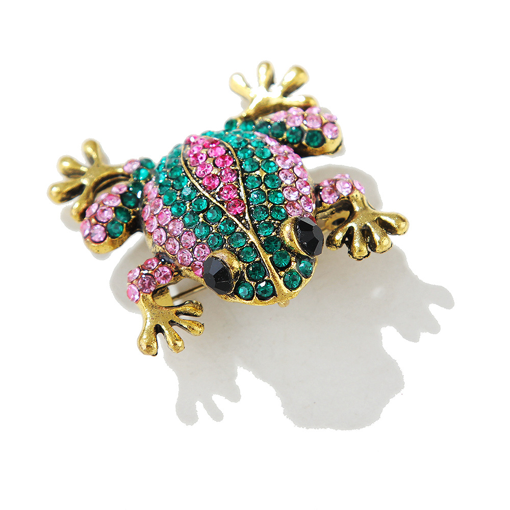 Mode Retro Cartoon Metall Farbe Diamant Brosche Niedlichen Kleinen Frosch Mode Kleidung Zubehör Pin Strass_voghion.com