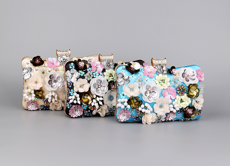 337g Weight Polyester Lining Material Flip Cover Closure Type Evening Bag, Pillow Shape Bag Bags Type Blue Black Gold Pu Leather Flower Square Evening Bags