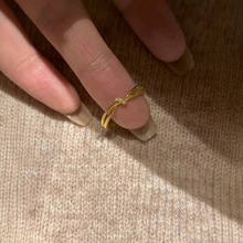 小红书爆款小心结戒指女金色vintager中古风锆石叶子可调节指环