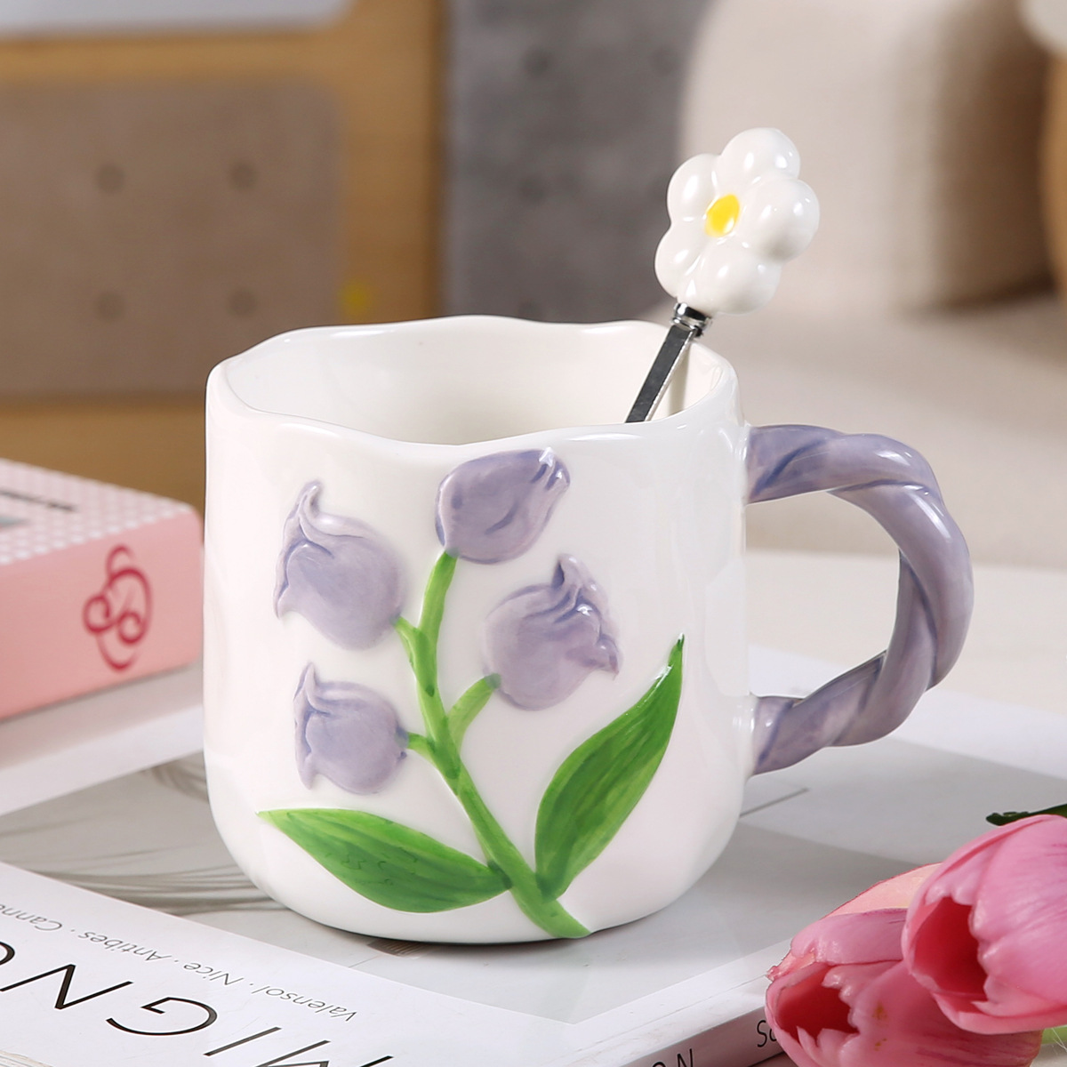 Tazas de Tulipán de cerámica creativa casera tazas de desayuno para parejas tazas de café para mujeres nuevas 2025 alto valor facial