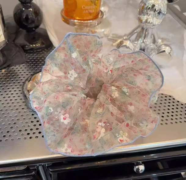 清新甜美蓬松泡泡纱小清新碎花发圈夏季新款高级感森系扎头发头饰|undefined