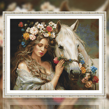 厂家直销一件代发十字绣新款欧式客厅唯美风美女与马手工自己绣画