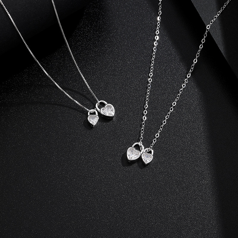 925 Sterling Silver Material 925 Sterling Silver Cable Chain Box Chain Heart Shape Pendant Necklace