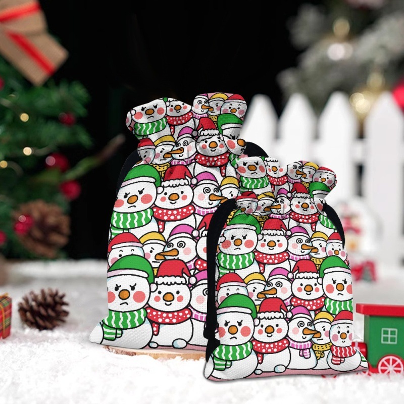 新款碎花圣诞束口糖果收纳包可爱圣诞老人万圣蝙蝠南瓜印花礼品袋