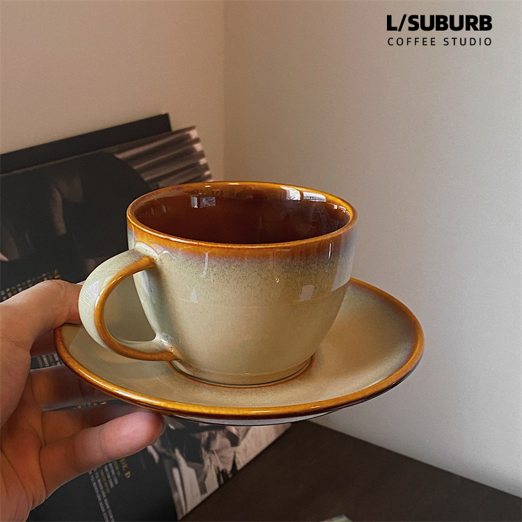 Vintage horno cambio latte garland taza de café japonés taza de cerámica cafetería taza de café y platillo traje