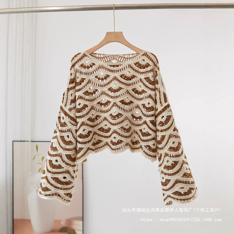 2026 Early Autumn New Style Crochet Bohemian Ethnic Style Fashionable Casual Versatile Knitwear Long-Sleeved Pullover 2026 Early Autumn New Style Crochet Bohemian Ethnic Style Fashionable Casual Versatile Knitwear Long-Sleeved Pullover
