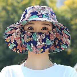 新款防晒户外口罩一体帽夏季女遮阳帽遮脸防紫外线骑车防晒采茶帽