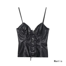 Z跨境欧美风2025新款时尚气质女装批发仿皮蝴蝶结吊带上衣9217244