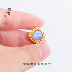 保色銅鍍仿真金18K啞金蝴蝶如意方形通孔隔珠鑲嵌仿真玉石diy配件