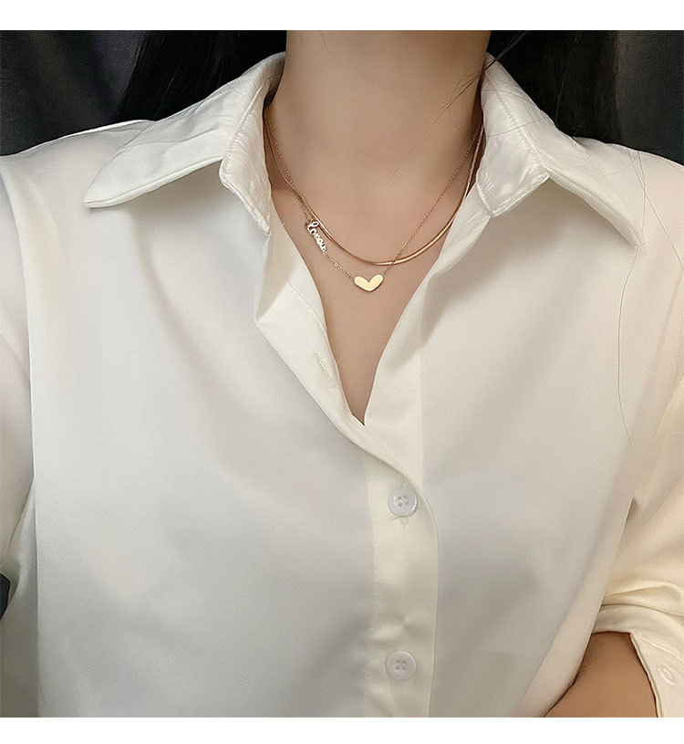 PVD Coated Gold Plating Process Vacuum Plating Real Gold Plated 18K Gold Rose Gold Plated Silver Plated Letter Heart Shape 304 Stainless Steel Fashion Waterproof Non Tarnish Titanium Steel Layered Necklaces