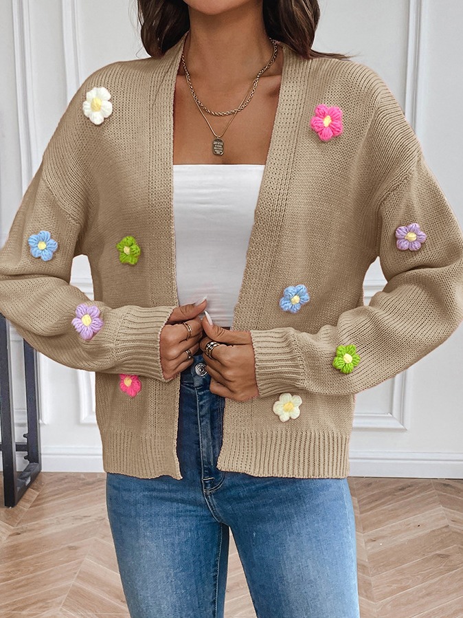 Comercio exterior transfronterizo nueva mano gancho flor dulce punto cardigan suéter abrigo de las mujeres perezoso casual suéter Suelto image 4