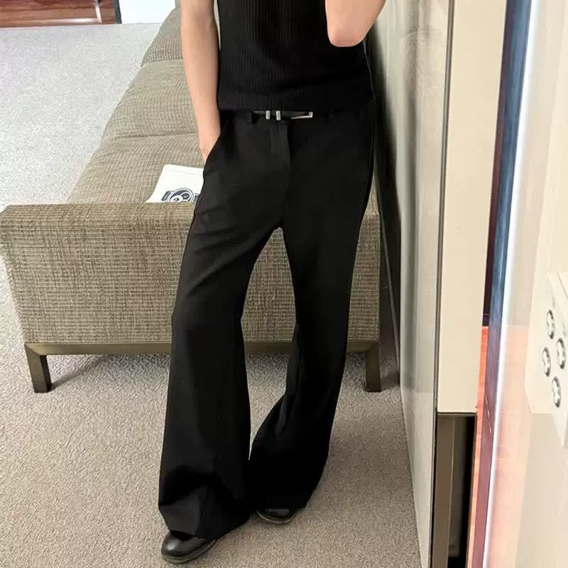 定制黑色休闲美式百搭2026夏季新款男士垂坠感修身微喇拖地西裤男