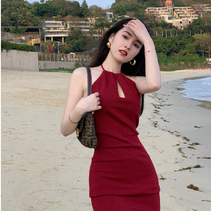 Cross-border wholesale black neck sexy off-shoulder dress slim waist hip long dress small black skirt