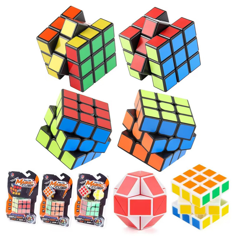 Cinturón de rompecabezas con resorte suave y rotativo, pegatinas negras de cubo Rubik de tercer orden, cubo Rubik liso, mini regla mágica, pequeño conjunto de cubo Rubik.