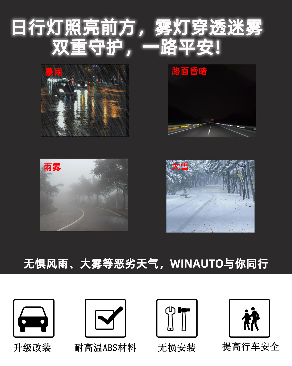 Suitable for Trumpchi Shadow Leopard 2024-Daytime running lights with dual-light fog lights suit three-color modified front bar headlights