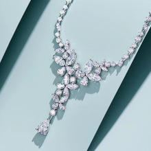 闪耀豪华高碳钻石S925纯银项链蝴蝶花满钻奢华不规则时尚锁骨链