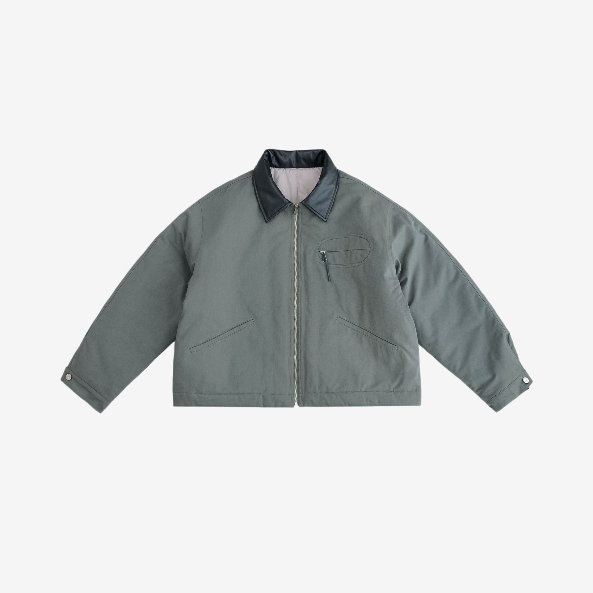 MAMINQIN冬季宽松miu系廓形棉衣工装翻领拼接拼皮newvintage棉服1