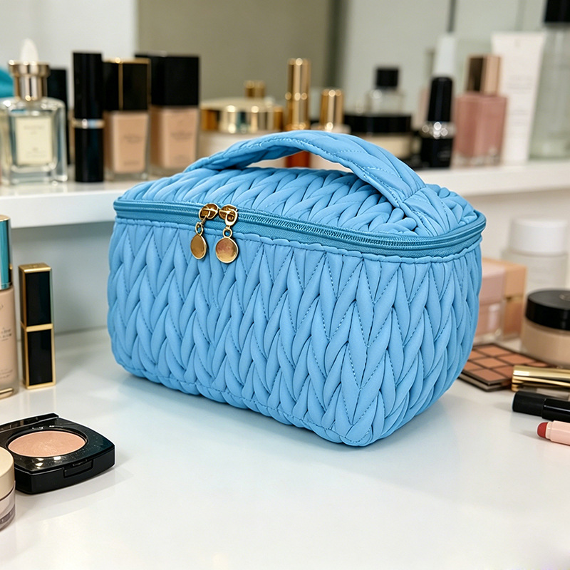 Woven Vine Texture Quilted Square Cosmetic Bag, Lightweight, Large Capacity, Portable Tote Bag, Large Capacity, Waterproof