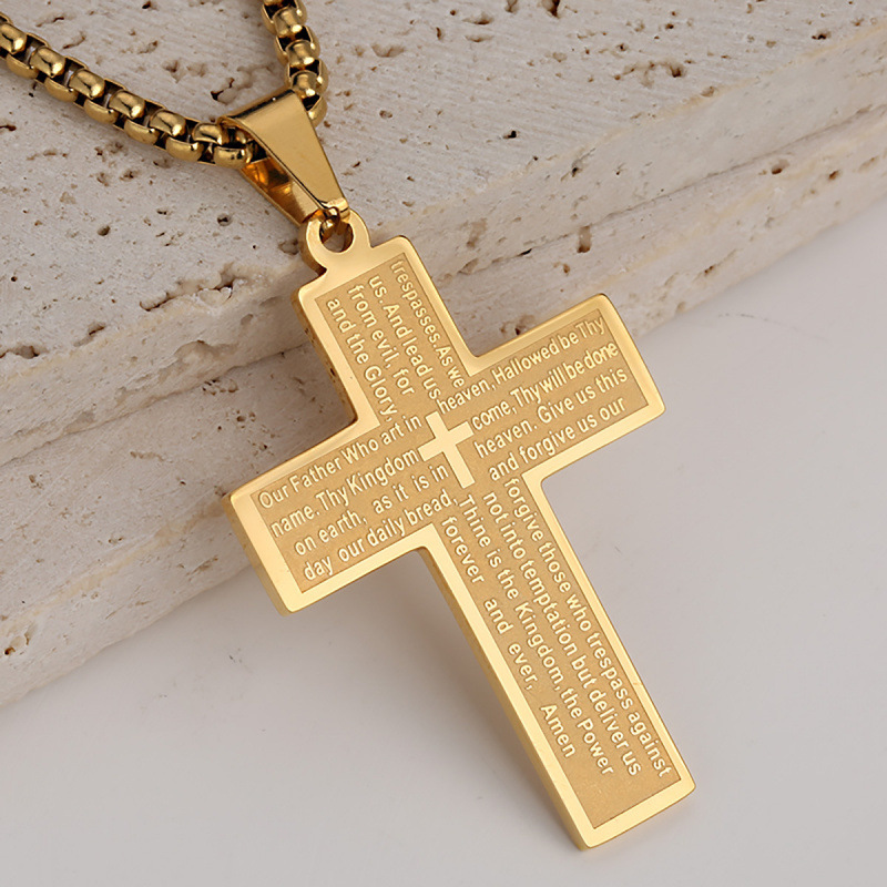 欧美跨境亚马逊热销不锈钢18k电镀英文十字架吊坠潮流