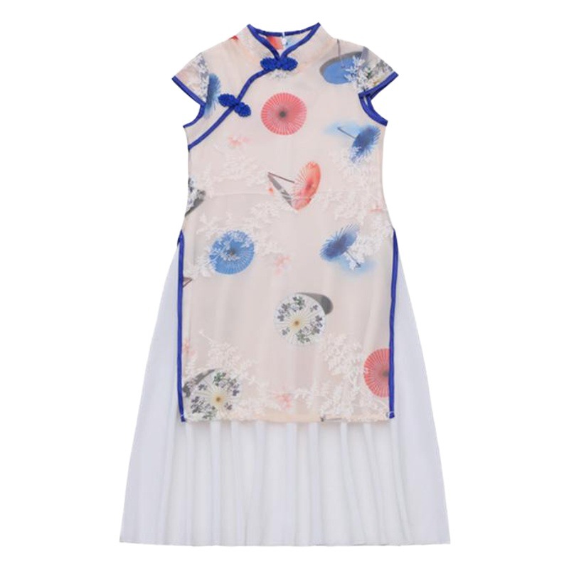 Girls' Cheongsam Dress New Arrival Buckle Vertical Collar Embroidered Children's Cheongsam Dress Elegant Lady Suit Dress