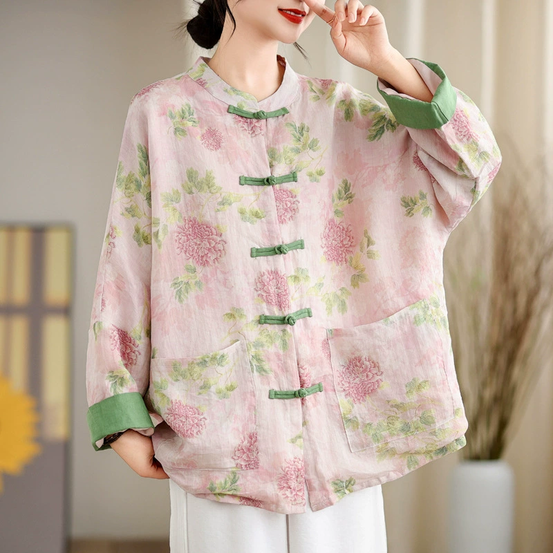 Рекордная фотосъемка женской одежды большого размера весной и летом новый китайский тонкий топ куртка новый национальный ветер с пряжкой ретро солнцезащитный крем