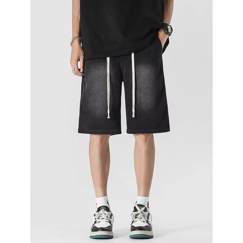 Men's Summer Thin Vintage High Street Waistband Five-Finger Mid-Johns American Streetwear Washed and Distressed Pants