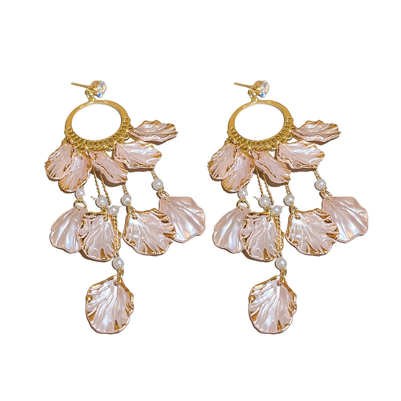 Pendientes de flecos de circonita de pétalos de color rosa dulce de plata Pendientes de temperamento de lujo ligero de moda Pendientes coreanos de alta gama