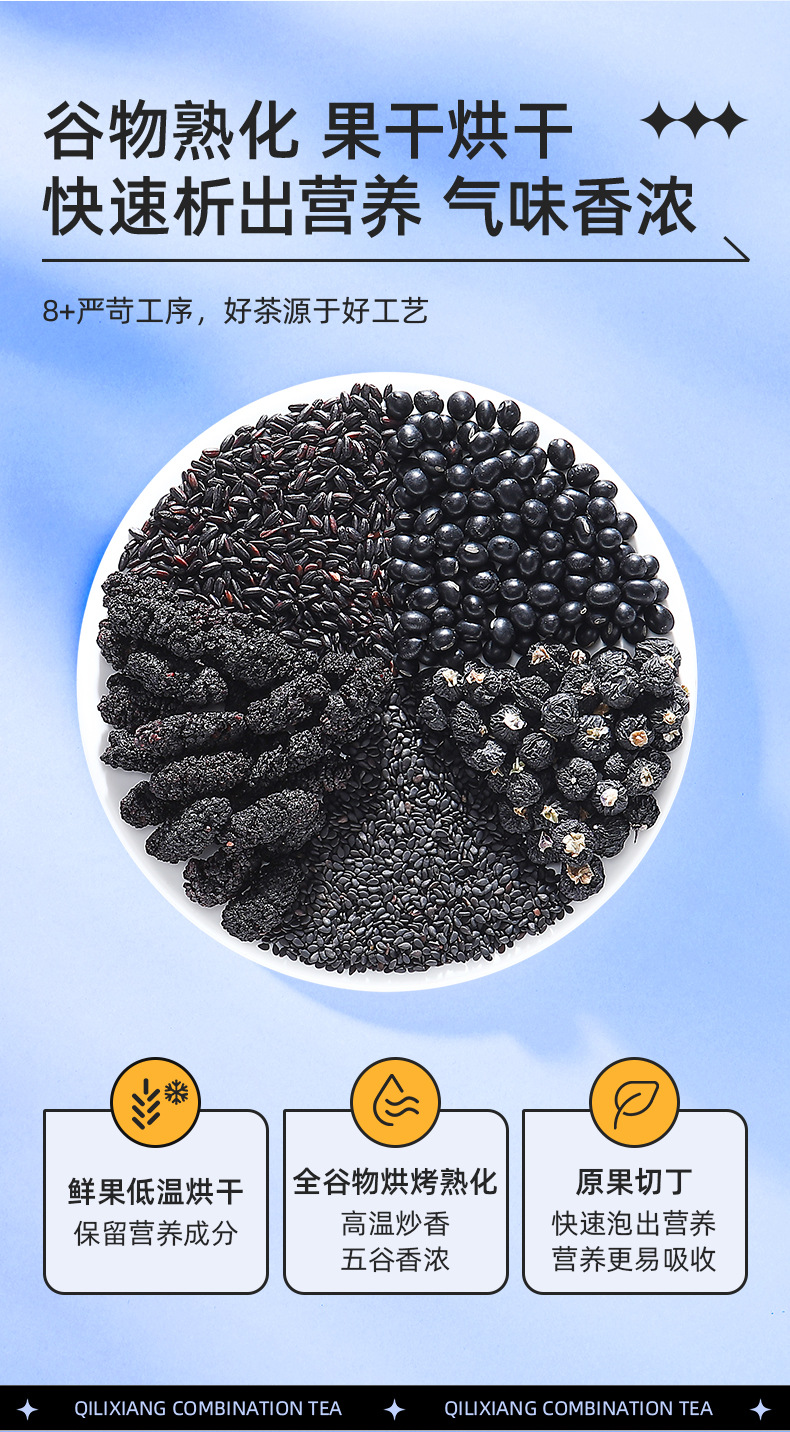 Five Black Tea Hair Nourishing Blend Black Bean Black Sesame Mulberry Goji 120g 12 Bags specifications