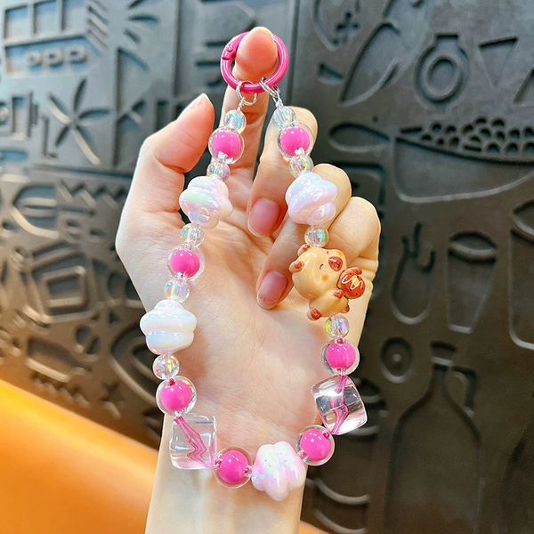 Rose Red-Capibala Luminous Beaded Mobile Phone Chain