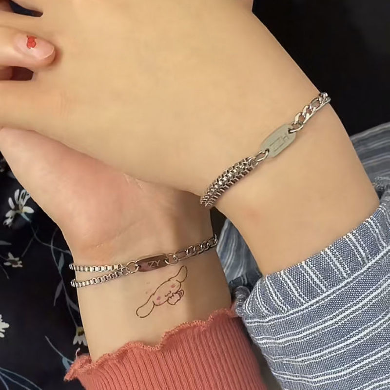 Tiktok-Style Nk Square Name Bracelet for Best Friends, Boyfriend or Girlfriend, Personalized Trendy Ins Engraved Couple Bracelet