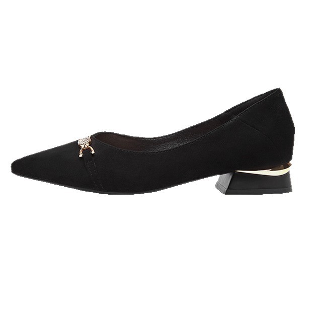 2026 Xiaofang temperamento poco profundo tacones gruesos zapatos de mujer punta suave zapatos de trabajo negros zapatos de mujer zapatos