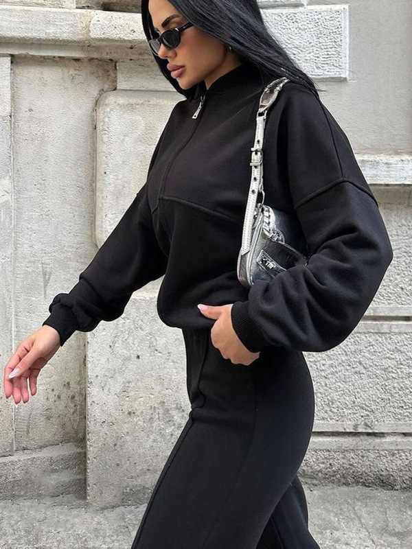 欧美休闲套装美式秋冬开衫运动女装时尚街头风长袖外套长裤两件套|undefined
