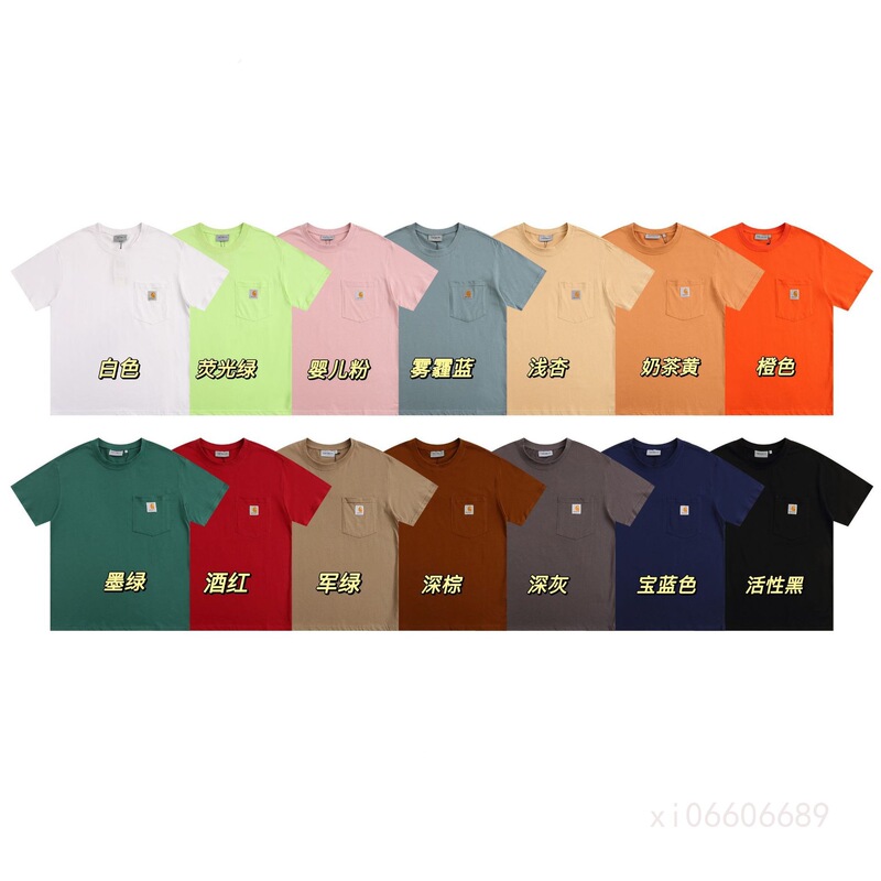 Cross-Border Foreign Trade 2022 Spring and Summer Carhartt New Pocket Logo Embroidered T-Shirt Xiaohongshu Men and Women Couple Short Sleeves