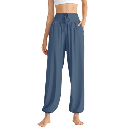 New cool-feel quick-drying sports pants with pockets for women, ankle-length, loose-fitting dance and yoga pants, casual fitness wear