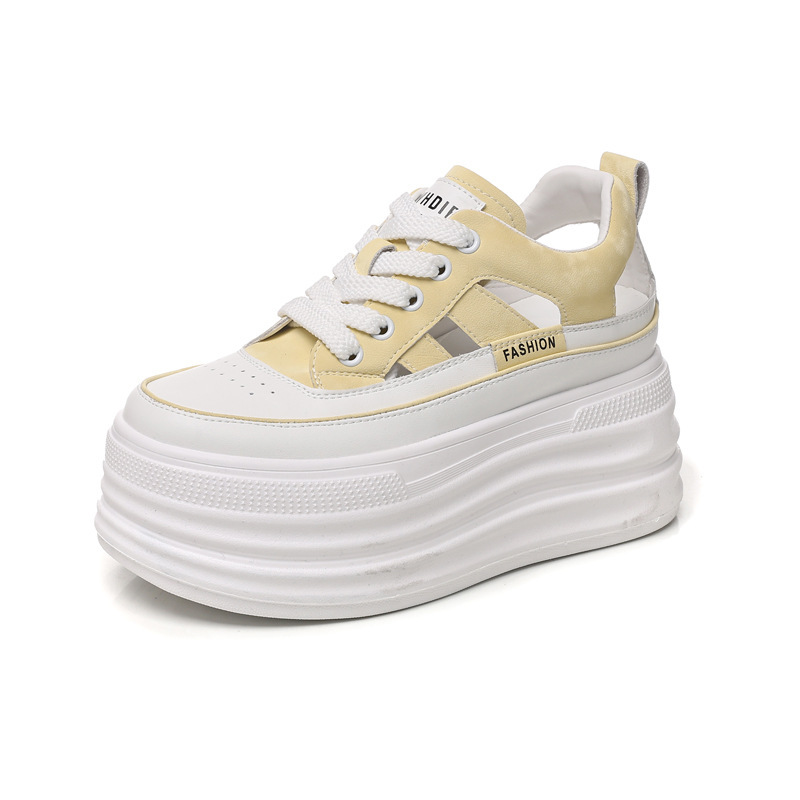 Giày sneaker nữ đế dày tăng chiều cao, phong cách thể thao — màu trắng