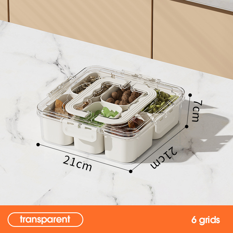 Caja de condimentos de grado alimenticio Caja de condimentos de especias portátiles de nueve puntos Caja de almacenamiento de refrigerador transparente de gran capacidad de cocina