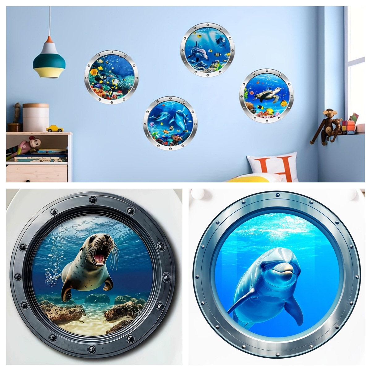 3d havsvärld delfin & säl väggklistermärke för badrum_voghion.com