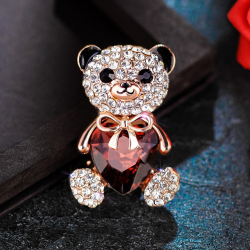 Cute Crystal Bear Brooch High-end Women's Fashion Diamond-studded Animal Lapel Pin Cartoon Creative Pin for Clothes Accessories
