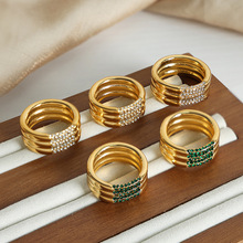 新中式复古情侣对戒捷克钻满钻戒指钛钢18k金不掉色小众指环饰品