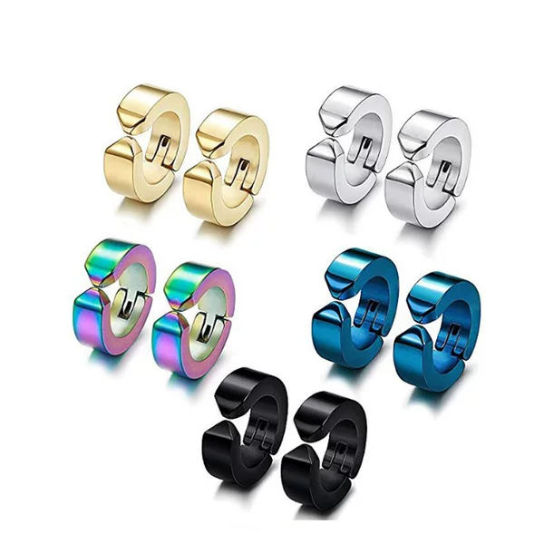 Korean Style Fashionable Titanium Steel Student Non-Pierced Ear Clip Earrings Wholesale Personalized Trendy Men Black Magnet Stone Earrings for Men