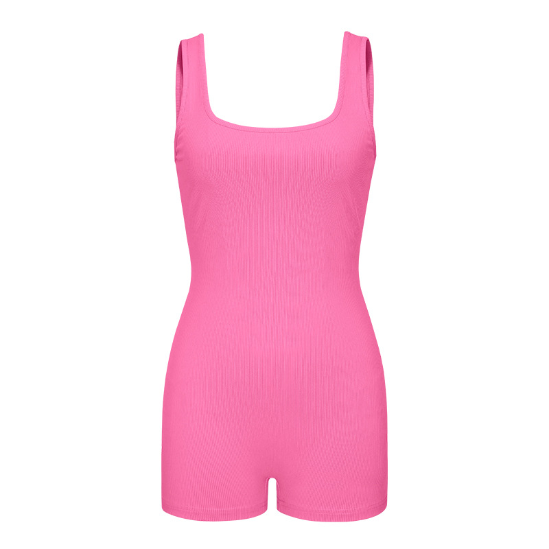 Women Spring Clothing Solid Color Sexy Backless Halter Short Sports Jumpsuit