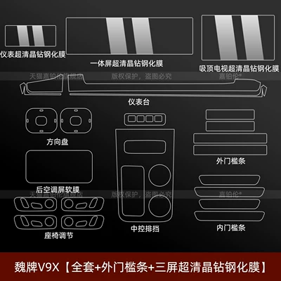 Suitable for WEY V9X/V8X interior protective film, central control screen tempered film, air conditioning threshold strip, TV accessories (Car interior film) - wei-brand-v9x-full-set-exterior-door-sill-strips-triple-screen-ultra-clear-crystal-diamond-tempered-film-214inch-tv