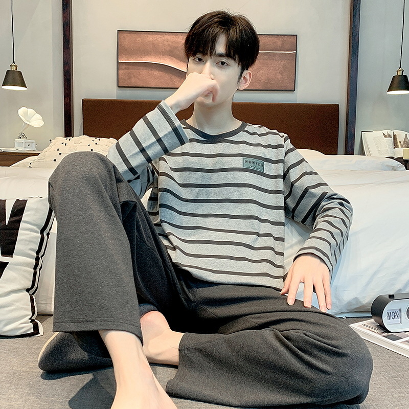 Pijamas de los hombres primavera y otoño manga larga casual simple juventud más tamaño estilo coreano vestir prendas exteriores suéter homewear traje