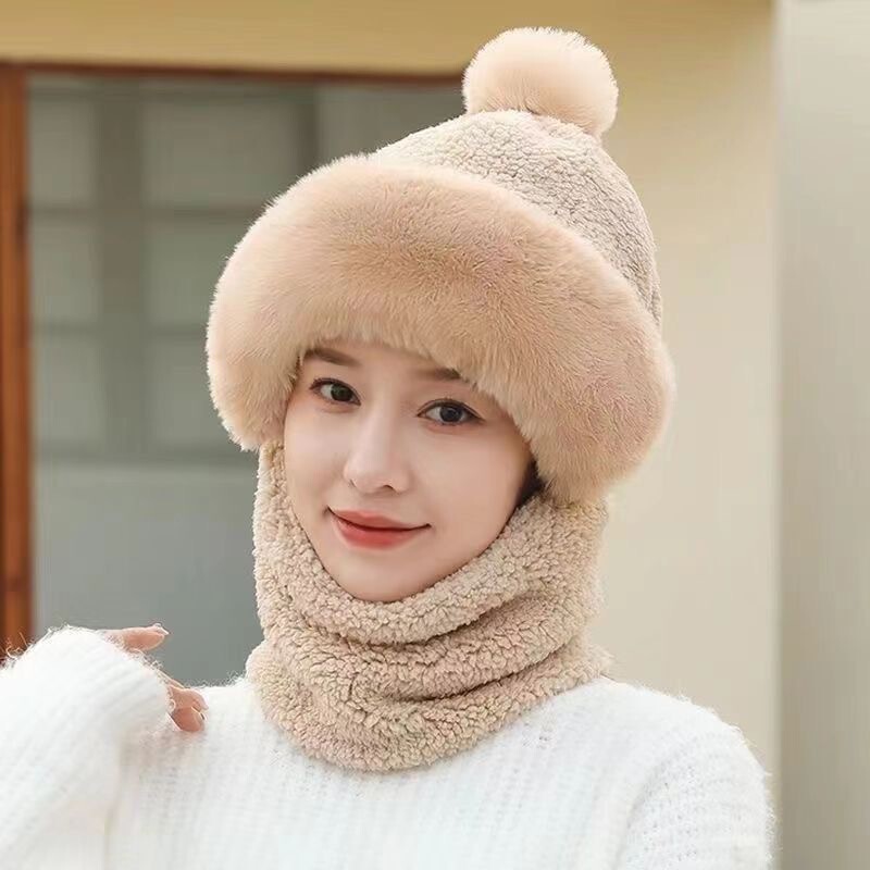 冬のかわいいキツネ耳ぬいぐるみ耳保護帽子、ネックスカーフ、オールインワン暖かい帽子、多用途の顔見せの小さな秋冬帽子|undefined
