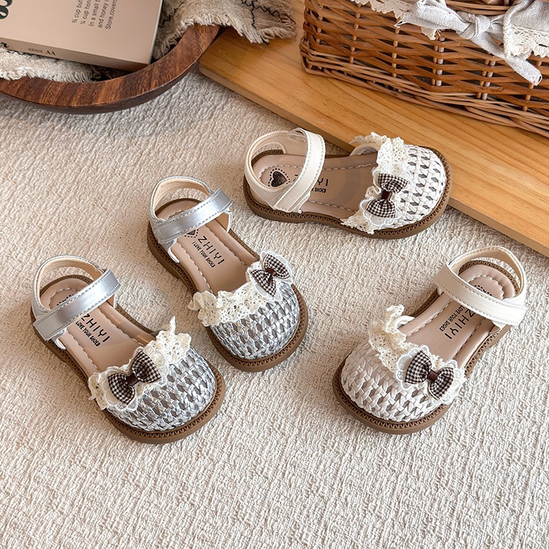 Korean Style Princess Sandals Soft Soled Baby Shoes Openwork Knit Little Girl Bow Tie Summer Sandals For Girls_voghion.com