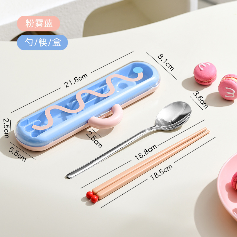 304不锈钢勺子叉子筷子餐具三件套 学生儿童可爱户外便携餐具套装|undefined